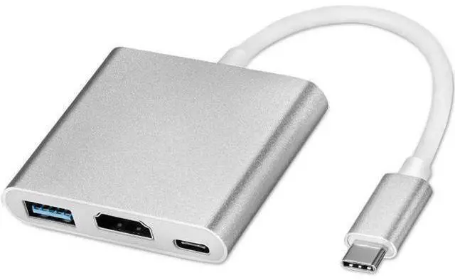 Main image of Silver 3-in-1 USB C Multiport Adapter, 4K HDMI Output, USB 3.0 Data Port & USB-C PD Charging Hub, Type-C Digital Converter Compatible with MacBook, Chromebook Pixel, XPS13, Galaxy S8/S8 Plus