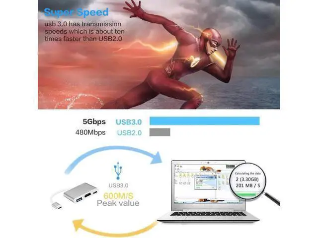 Alt view image 3 of 7 - Silver 3-in-1 USB C Multiport Adapter, 4K HDMI Output, USB 3.0 Data Port & USB-C PD Charging Hub, Type-C Digital Converter Compatible with MacBook, Chromebook Pixel, XPS13, Galaxy S8/S8 Plus