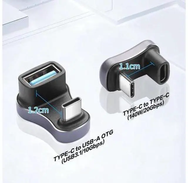 Alt view image 3 of 6 - 2 Pack 180 Degree U Shape USB C Adapter, USB A to C & USB C to C Elbow Connector 140W PD Charging 10/20Gbps Data Transfer Compatible with Laptop Phone Tablet