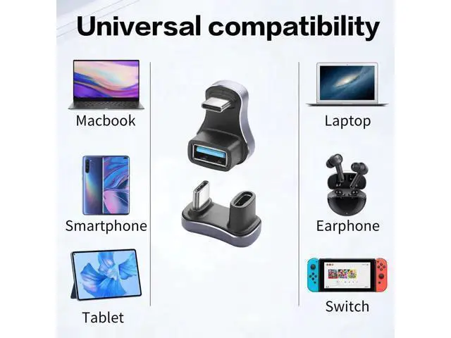 Alt view image 6 of 6 - 2 Pack 180 Degree U Shape USB C Adapter, USB A to C & USB C to C Elbow Connector 140W PD Charging 10/20Gbps Data Transfer Compatible with Laptop Phone Tablet