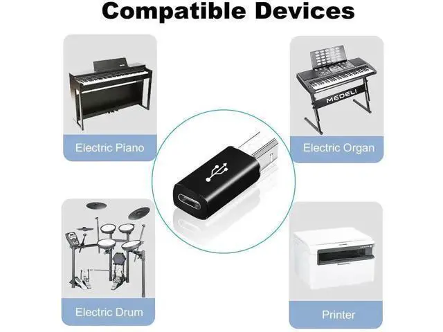 Alt view image 4 of 4 - 2 Pack USB B Male to USB C Female MIDI Adapter, USB Type B to USB-C Converter Connector Compatible with Printer, Electric Piano, MIDI Keyboard, Laptop, Tablet, All USB-C Devices
