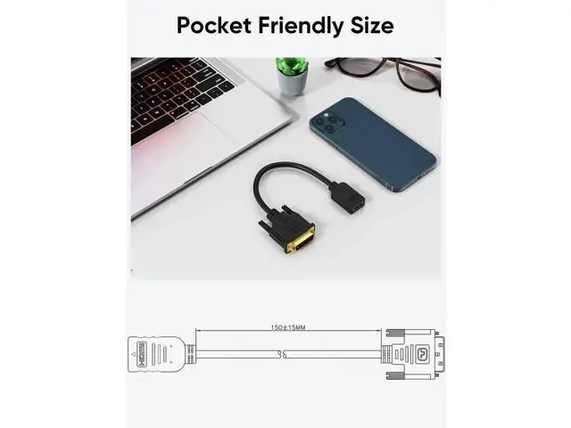 Alt view image 2 of 7 - 0.5Ft/0.15M Bi-Directional HDMI Female to DVI 24+1 Male Adapter Cable, Gold-Plated HDMI to DVI Converter Cord, Supports 1080P & 3D, Black