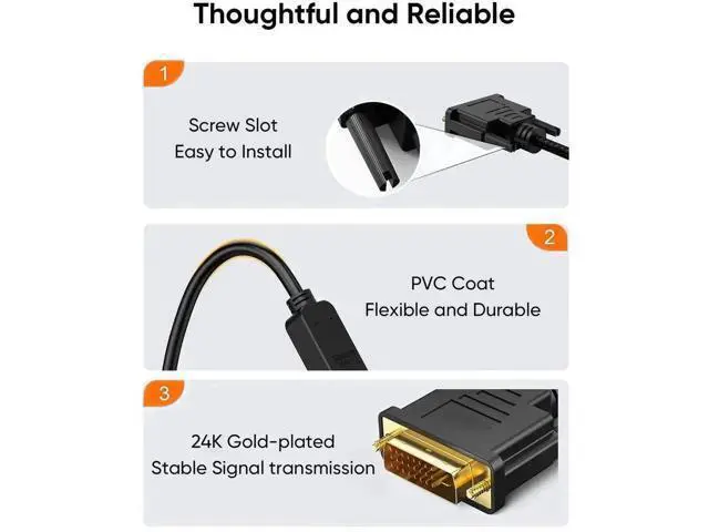 Alt view image 4 of 7 - 0.5Ft/0.15M Bi-Directional HDMI Female to DVI 24+1 Male Adapter Cable, Gold-Plated HDMI to DVI Converter Cord, Supports 1080P & 3D, Black