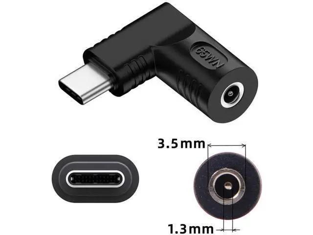 Alt view image 7 of 7 - 90 Degree Right Angle DC 3.5x1.3mm 20V Input to USB-C Output Power Adapter, 65W PD Fast Charging Converter Plug for Laptops, Phones & USB-C Devices