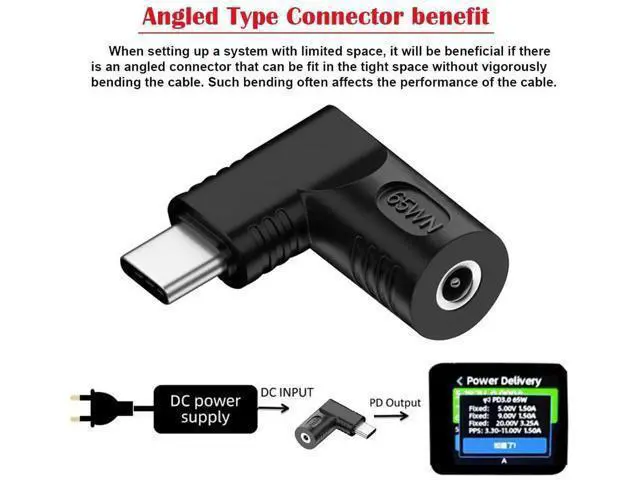 Alt view image 6 of 7 - 90 Degree Right Angle DC 3.5x1.3mm 20V Input to USB-C Output Power Adapter, 65W PD Fast Charging Converter Plug for Laptops, Phones & USB-C Devices