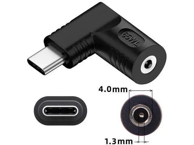 Alt view image 7 of 7 - 90 Degree Right Angle DC 4.0x1.3mm 20V Input to USB-C Output Power Converter, 65W PD Fast Charging Adapter Plug for Laptops, Phones & USB-C Devices