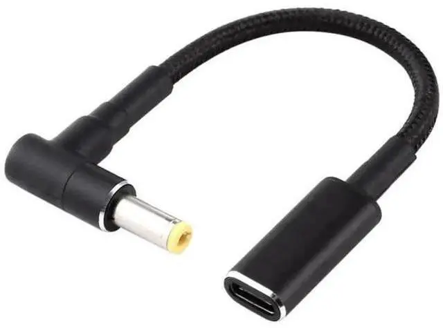 Main image of Right Angle DC 5.5×2.5mm to USB-C PD 100W Nylon Braided Power Cable | Fixed 18.5V~20V Trigger Adapter Cord