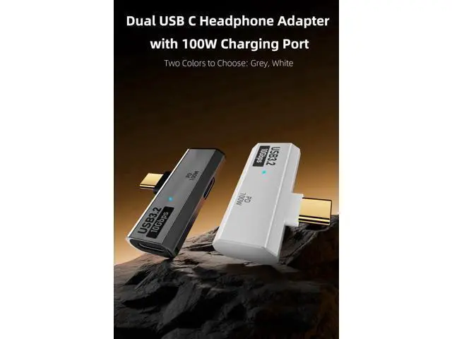 Alt view image 5 of 6 - White 2-in-1 Dual USB C Splitter Dongle, Type C Headphone Adapter with Max 100W PD Fast Charging Port for ROG Ally, Steam Deck, Meta Quest 2, iPhone 15 Series, iPad, MacBook & All USB-C Devices