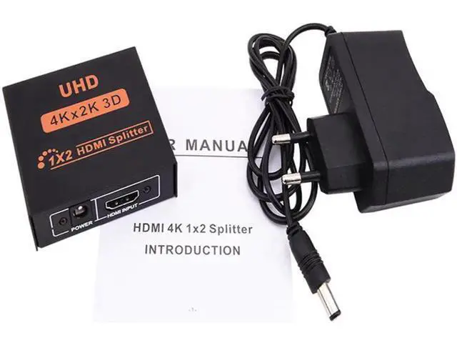 Alt view image 5 of 5 - 1 in 2 Out HDMI Splitter, Male to Dual Female HDMI Adapter Support 4K Ultra HD 3D, Duplicate Single Source to Two HDTV Displays