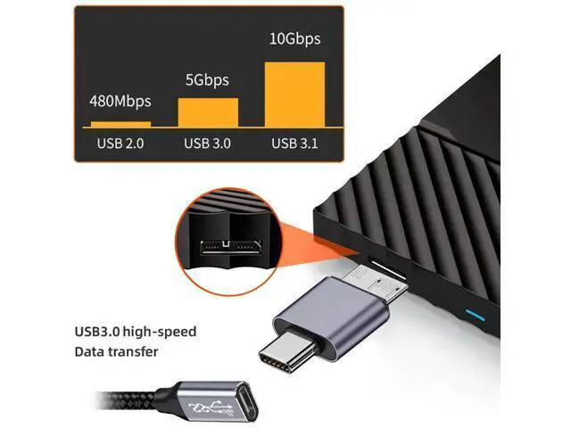 Alt view image 2 of 7 - USB 3.1 Type-C Male to Micro USB 3.0 Male Adapter, 10Gbps High Speed Data & Power Transfer Connector for Laptop External SSD Hard Drives