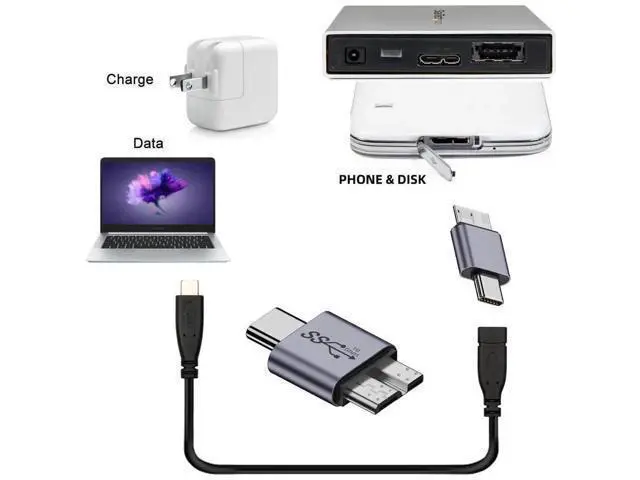 Alt view image 4 of 7 - USB 3.1 Type-C Male to Micro USB 3.0 Male Adapter, 10Gbps High Speed Data & Power Transfer Connector for Laptop External SSD Hard Drives