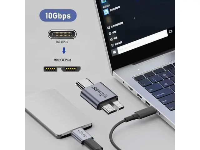 Alt view image 3 of 7 - USB 3.1 Type-C Male to Micro USB 3.0 Male Adapter, 10Gbps High Speed Data & Power Transfer Connector for Laptop External SSD Hard Drives