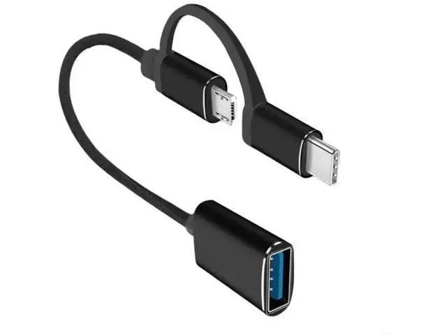 Alt view image 2 of 3 - 2-in-1 USB3.0 Female to Micro USB + Type-C Male OTG Adapter Cord, Data Transfer & Charging for USB-C Phones & MacBook