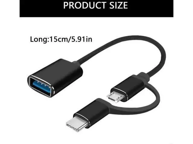 Alt view image 3 of 3 - 2-in-1 USB3.0 Female to Micro USB + Type-C Male OTG Adapter Cord, Data Transfer & Charging for USB-C Phones & MacBook