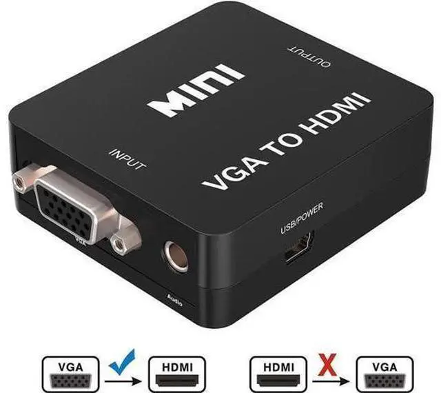 Main image of Mini 1080P VGA to HDMI Converter Adapter with Micro USB Power & 3.5mm Audio Cable, VGA to HDMI Audio Video Connector for PC Laptop DVD, Black