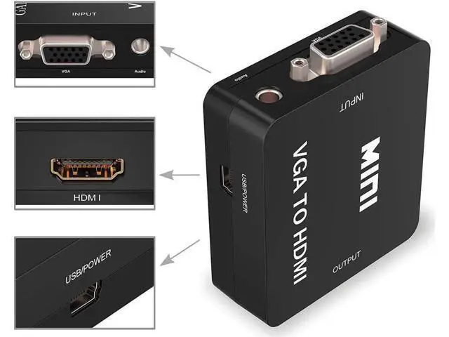 Alt view image 5 of 7 - Mini 1080P VGA to HDMI Converter Adapter with Micro USB Power & 3.5mm Audio Cable, VGA to HDMI Audio Video Connector for PC Laptop DVD, Black