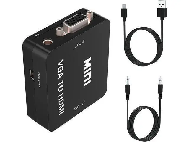 Alt view image 7 of 7 - Mini 1080P VGA to HDMI Converter Adapter with Micro USB Power & 3.5mm Audio Cable, VGA to HDMI Audio Video Connector for PC Laptop DVD, Black