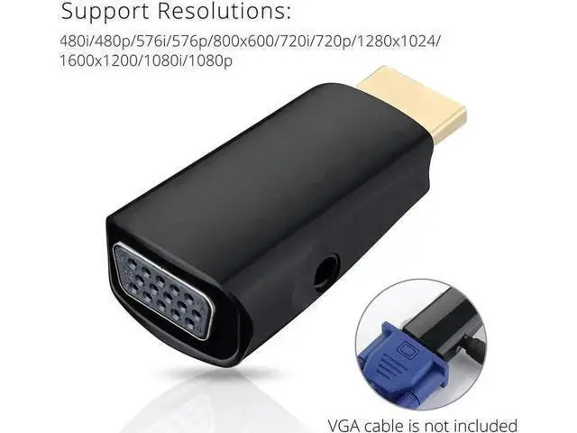Alt view image 5 of 6 - Gold-Plated 1080P HDMI to VGA Video Converter Adapter Black, Digital HDMI to Analog VGA Connector for Laptop PC Desktop DVD TV TV Box