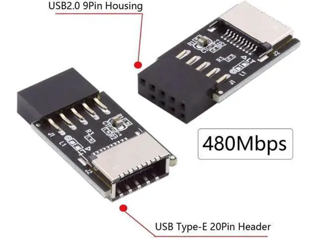 Alt view image 6 of 6 - Motherboard USB2.0 9Pin Header to USB3.2 20Pin Key-A Type-E Female Adapter Cable for Front USB-C Panel Mount