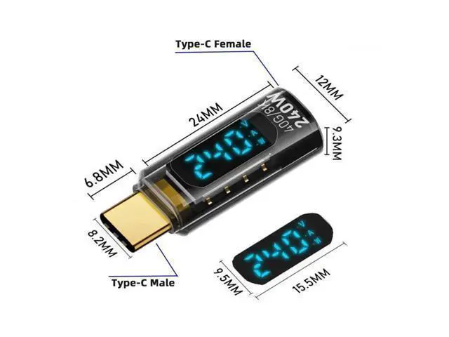 Alt view image 5 of 7 - 240W USB4 Male to Female Extension Adapter with Smart LED Display, USB4.0 40Gbps Type-C Voltage Current Power Tester Detector