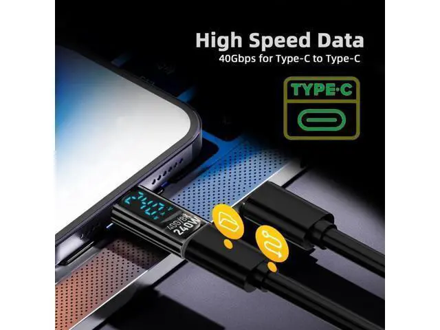 Alt view image 7 of 7 - 240W USB4 Male to Female Extension Adapter with Smart LED Display, USB4.0 40Gbps Type-C Voltage Current Power Tester Detector