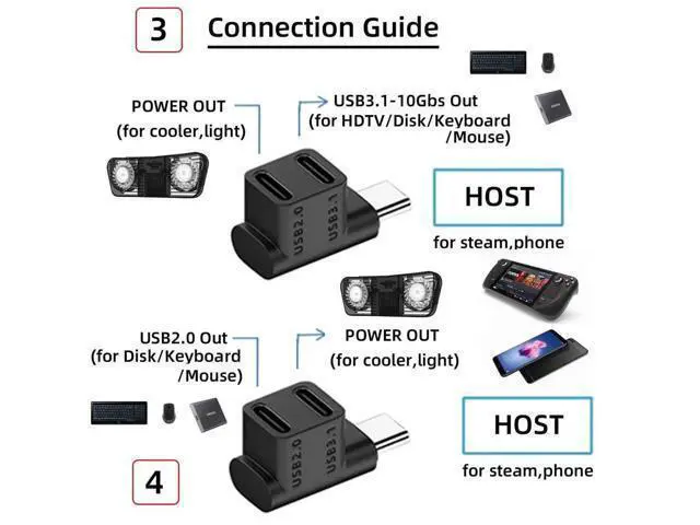 Alt view image 4 of 7 - Up Angled 10Gbps USB 3.0 Type C Splitter Adapter, Male to Dual Type C Female Power & Data Splitter Compatible with Steam Deck, Laptops, Smartphones