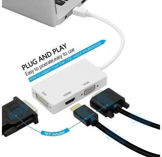 Alt view image 4 of 6 - 3-in-1 Mini DP to HDMI DVI VGA Adapter, Mini DisplayPort 1.2 4K Converter, Thunderbolt 1/2 Compatible for PC, Projectors, Monitors & HDTV