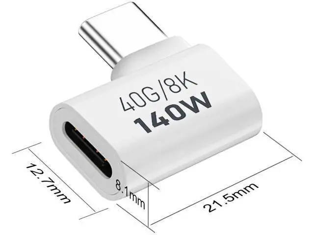 Alt view image 3 of 6 - 2 Pack White 90 Degree Right Angle USB C Male to Female Elbow Adapter, 140W PD Fast Charging Type-C Extender Compatible with Thunderbolt 3/4, MacBook Pro/Air, Laptops, Phones & All USB-C Devices