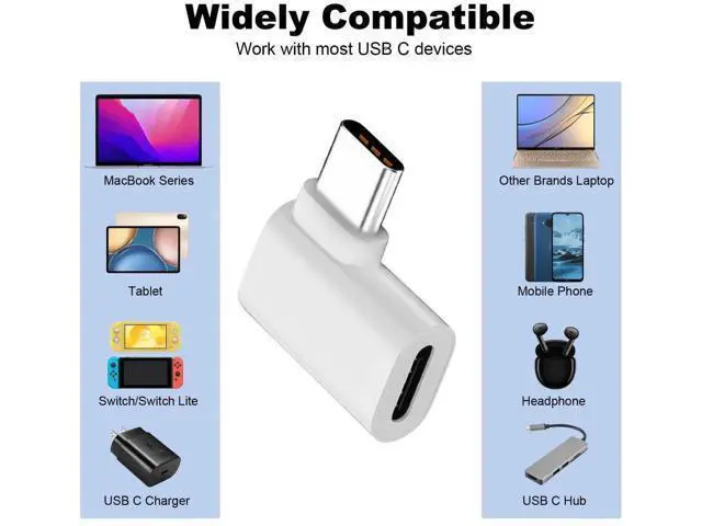 Alt view image 4 of 6 - 2 Pack White 90 Degree Right Angle USB C Male to Female Elbow Adapter, 140W PD Fast Charging Type-C Extender Compatible with Thunderbolt 3/4, MacBook Pro/Air, Laptops, Phones & All USB-C Devices