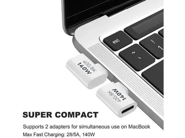 Alt view image 6 of 6 - 2 Pack White 90 Degree Right Angle USB C Male to Female Elbow Adapter, 140W PD Fast Charging Type-C Extender Compatible with Thunderbolt 3/4, MacBook Pro/Air, Laptops, Phones & All USB-C Devices