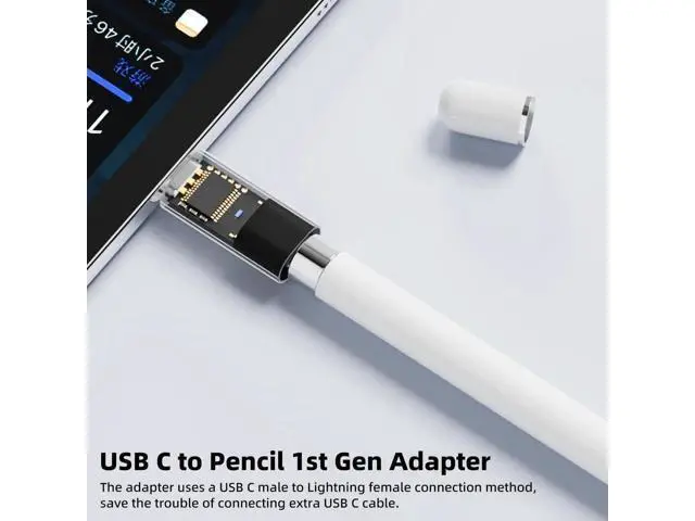 Alt view image 2 of 6 - Transparent USB-C Male to Apple Pencil 1st Gen Charging Adapter, Type-C Charging Dongle Connector Compatible with iPad 10th Generation