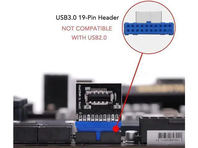 Alt view image 2 of 6 - USB 3.0 19-Pin Header to USB 3.1/3.2 Type-C A-Key 20-Pin Adapter, Internal Front Panel Converter for PC Motherboard