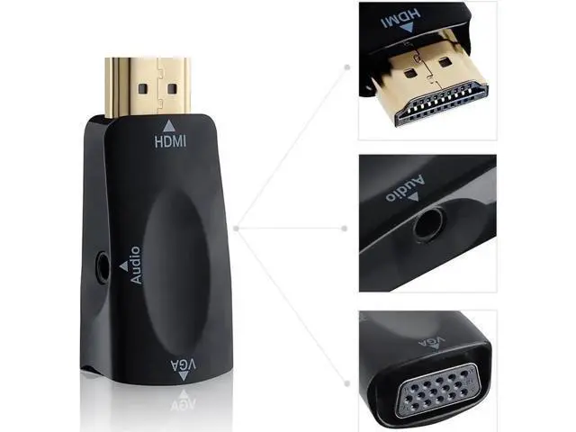 Alt view image 2 of 4 - Gold-Plated HDMI to VGA Converter Adapter with 3.5mm Audio Jack, 1080P Digital to Analog Video Adapter for PC, Laptop, DVD, Desktop, Black