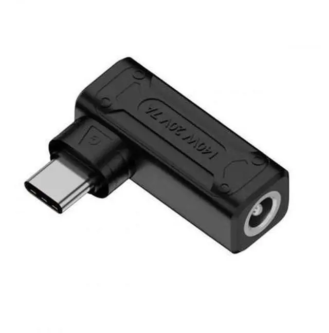 Main image of 90 Degree Angled DC 5.5x2.1mm Male to USB-C Female Power Adapter, 100W 140W PD Fast Charging Converter for Laptops & Phones