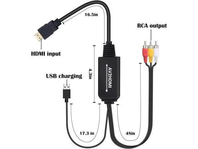Alt view image 6 of 7 - 3RCA AV to HDMI Converter Cable, Composite CVBS RCA to HDMI Adapter Supports PAL/NTSC 1080P for VCR, DVD, Game Consoles & Old Cameras
