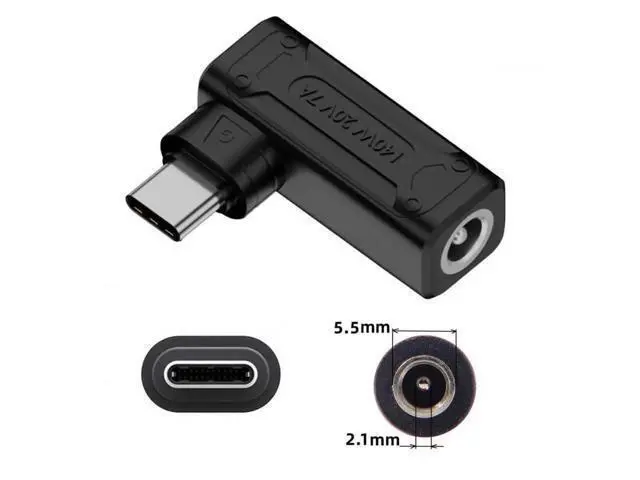 Alt view image 6 of 7 - 90 Degree Angled DC 5.5x2.1mm Male to USB-C Female Power Adapter, 100W 140W PD Fast Charging Converter for Laptops & Phones