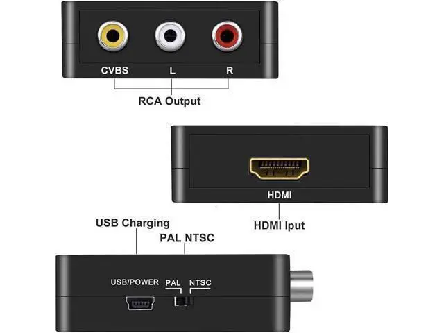 Alt view image 2 of 7 - 1080P RCA AV to HDMI Converter, Mini CVBS Composite Video Audio Adapter for VCR VHS DVD PS3 PS4 Xbox STB Camera, Black