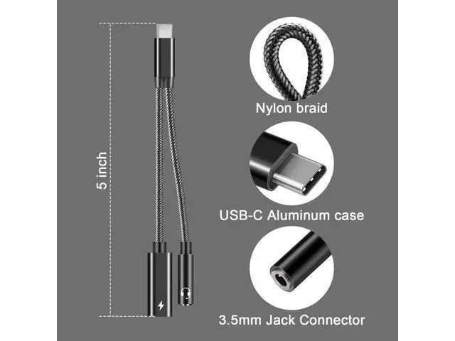 Alt view image 6 of 7 - USB C to 3.5mm Headphone Audio Adapter, 2-in-1 Type C AUX Dongle with 60W PD Fast Charging for Samsung Galaxy Pixel Series Phones