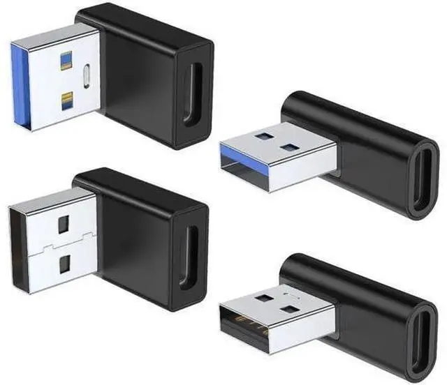 Main image of 4 Pack 90 Degree USB A Male to USB C Female Adapter, Up/Down Left/Right Angle Type C Elbow Converter Black Compatible with Laptop PC USB Charger Power Bank All USB-C Devices