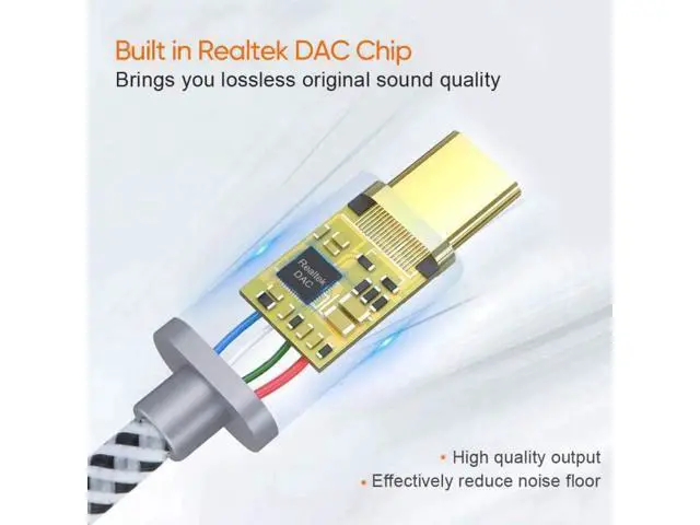Alt view image 2 of 7 - 0.33FT USB C to 3.5mm Audio Adapter with Built-in 24Bit/96kHz HiFi DAC, Type-C Aux Headphone Dongle Compatible with iPhone 15/16 Series Galaxy S24 S23 Ultra Pixel 9 iPad