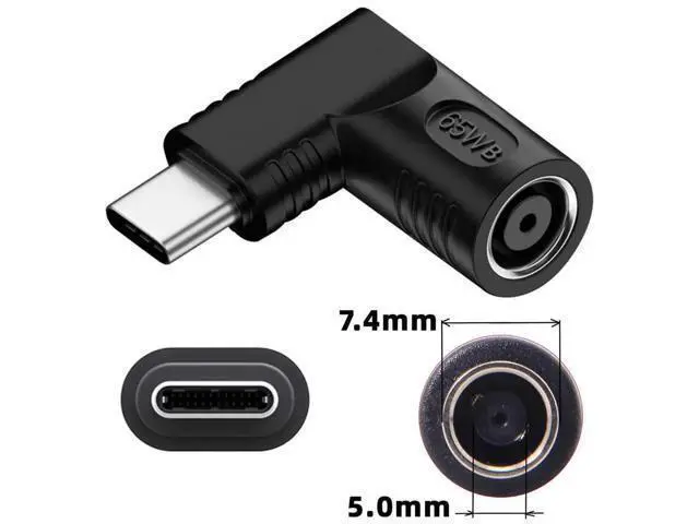 Alt view image 3 of 7 - 90 Degree Right Angle DC 7.4x5.0mm 20V Input to USB-C Output Power Adapter, 65W PD Fast Charging Converter Plug for Laptops & USB-C Devices
