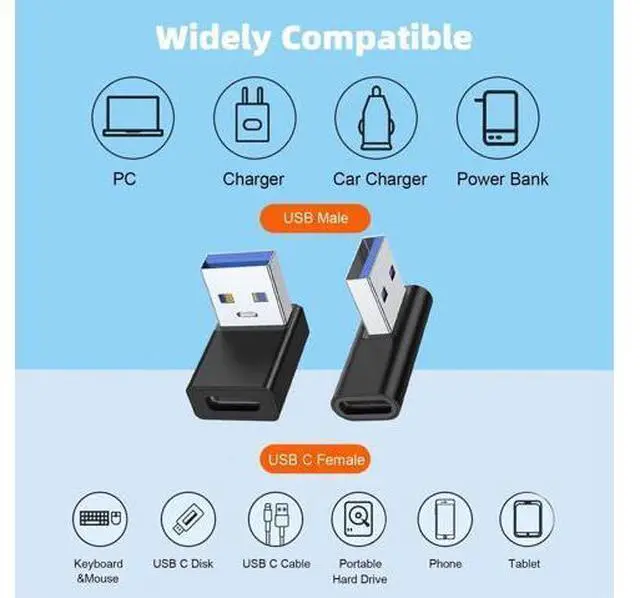 Alt view image 5 of 6 - 4 Pack 90 Degree USB A Male to USB C Female Adapter, Up/Down Left/Right Angle Type C Elbow Converter Black Compatible with Laptop PC USB Charger Power Bank All USB-C Devices