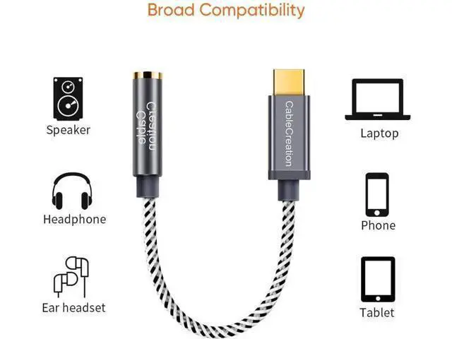Alt view image 5 of 7 - 0.33FT USB C to 3.5mm Audio Adapter with Built-in 24Bit/96kHz HiFi DAC, Type-C Aux Headphone Dongle Compatible with iPhone 15/16 Series Galaxy S24 S23 Ultra Pixel 9 iPad