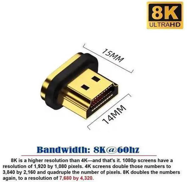 Alt view image 4 of 6 - Magnetic HDMI 2.1 Adapter with 19Pin Full Contacts, Support 8K Video Signal Magnetic HDMI Connector for Laptops, HDTV, Monitors