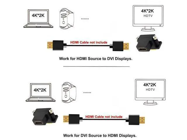 Alt view image 7 of 7 - 90 Degree Down Angled DVI Male to HDMI Female Bidirectional Adapter, Gold-Plated HDMI to DVI Converter for TV, Monitor & Computer