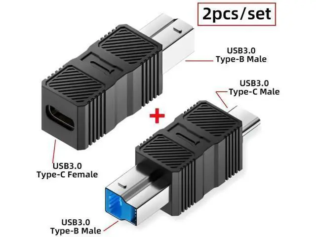 Alt view image 3 of 7 - 2 Pack USB 3.0 Type-B Male to Type-C Male & Female Adapter, 5Gbps Converter Cord for Hard Drive, SSD & Camera