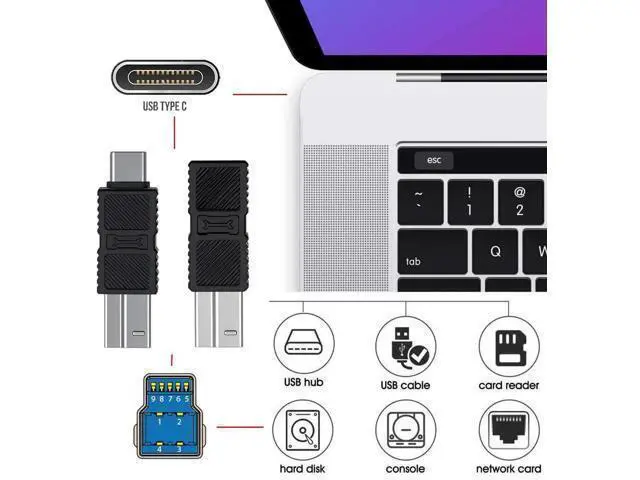Alt view image 4 of 7 - 2 Pack USB 3.0 Type-B Male to Type-C Male & Female Adapter, 5Gbps Converter Cord for Hard Drive, SSD & Camera