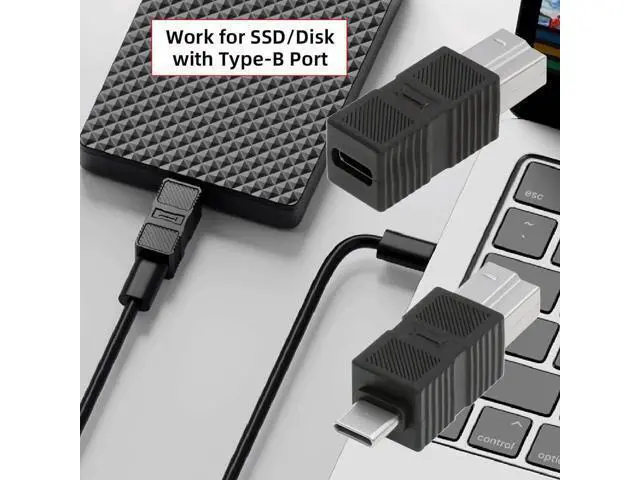Alt view image 6 of 7 - 2 Pack USB 3.0 Type-B Male to Type-C Male & Female Adapter, 5Gbps Converter Cord for Hard Drive, SSD & Camera