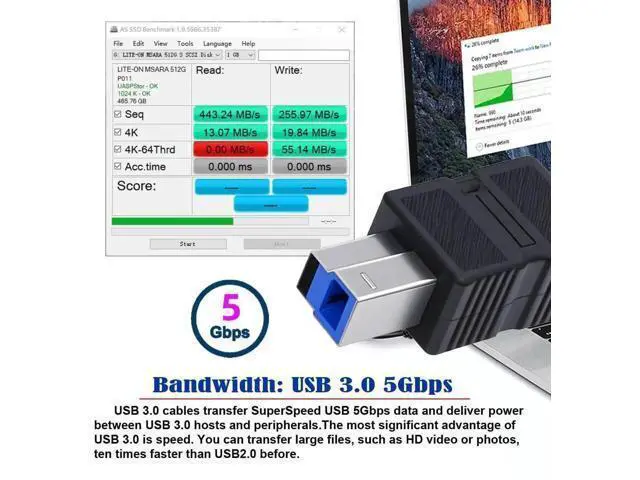 Alt view image 7 of 7 - 2 Pack USB 3.0 Type-B Male to Type-C Male & Female Adapter, 5Gbps Converter Cord for Hard Drive, SSD & Camera