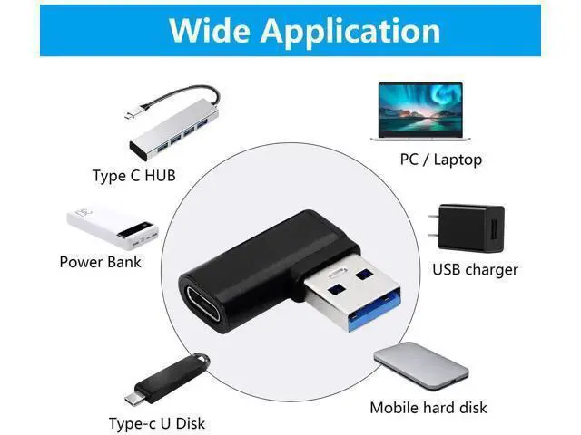 Alt view image 5 of 7 - 2 Pack 90 Degree Left & Right Angle USB 3.0 A Male to USB 3.1 Type-C Female Adapter Converter for Laptops, Wall Chargers & Power Banks